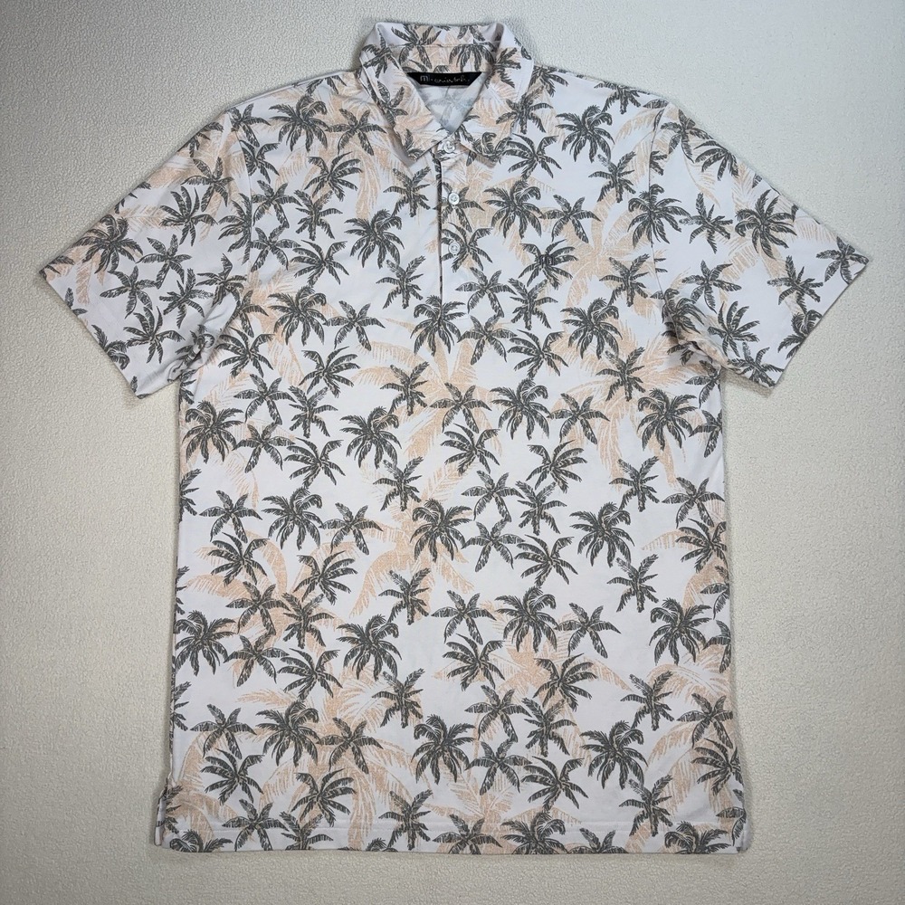 Travis Mathew Golf Polo Men's M Gray Orange Tropical‎ Palm Stretch Performance